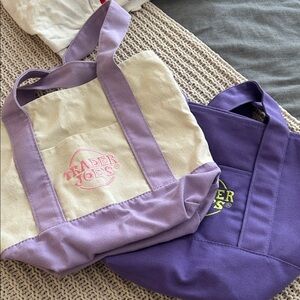 Trader Joe's Purple and Cream Tote Bag Set